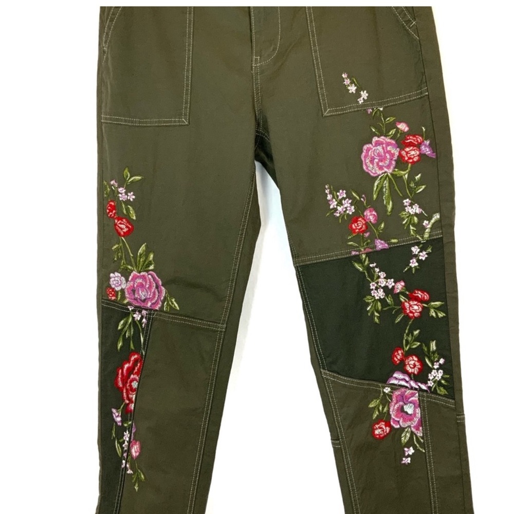 Anthropologie Green Khaki Embroidered Pants - Picture 6 of 11
